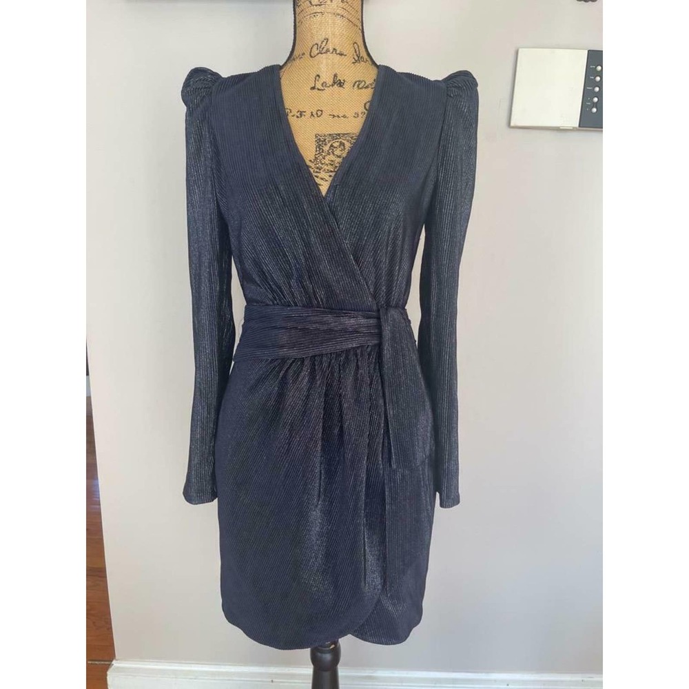NWT JONATHAN SIMKHAI Spencer wrap-effect plissé-lamé mini dress SIZE 4 (r900